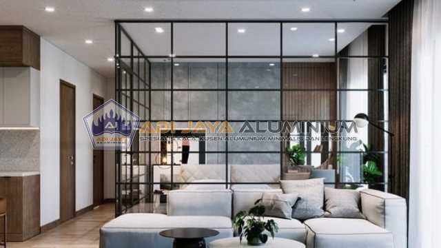 Tukang kaca tempered penyekat ruang tamu dan keluarga modern Tangerang